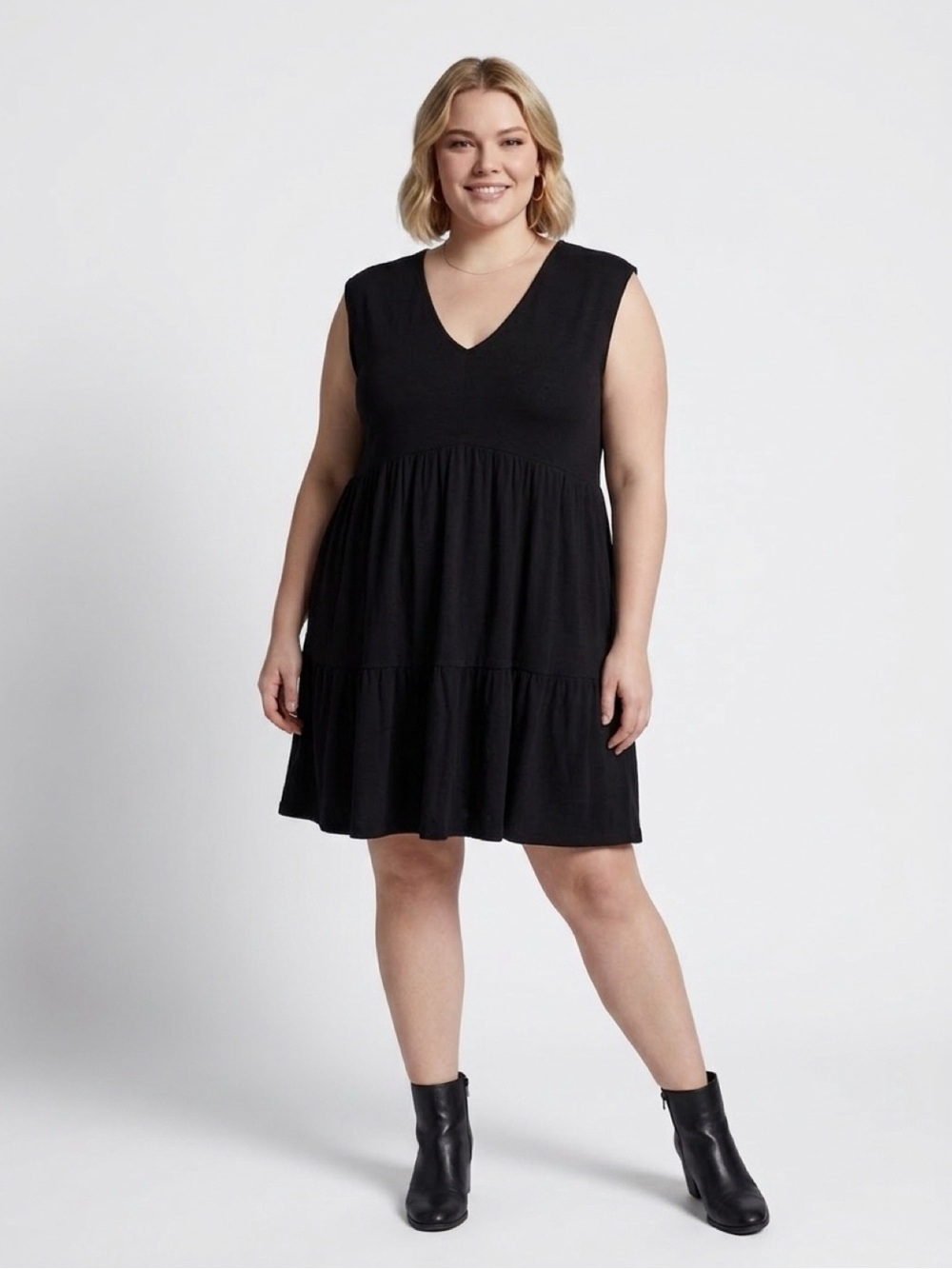 Sanctuary Black V-Neck Sleeveless Tiered Dress